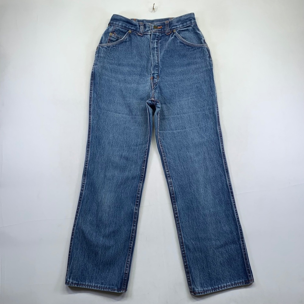 Vintage Tour De France High Waist Jeans Womens 26x26.5 Denim Blue Loose Straight